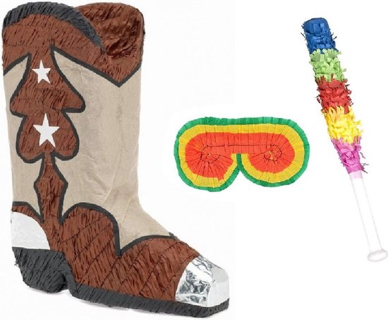 Foto: Funny fashion pinata cowboy laars 45 cm set met masker en stok