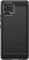 Motorola Moto G72 Hoesje - MobyDefend TPU Gelcase - Geborsteld Metaal + Carbonlook - Zwart - GSM Hoesje - Telefoonhoesje Geschikt Voor Motorola Moto G72