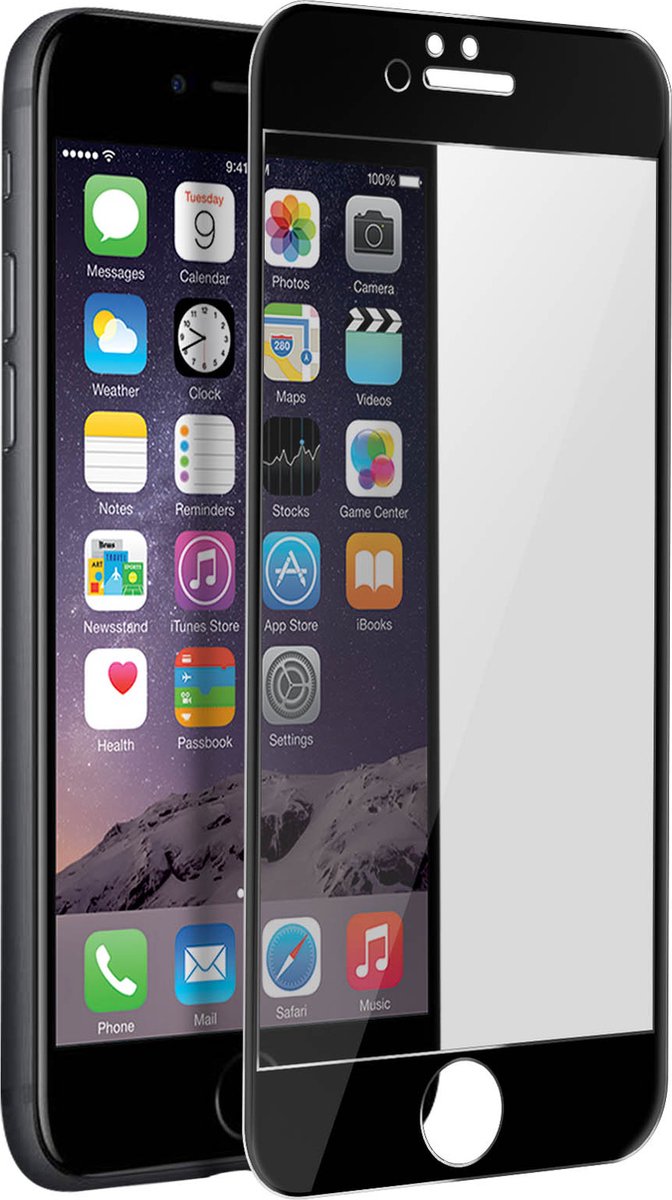 Avizar Tempered Glass Screenprotector Geschikt voor iPhone 6 en 6S, Zwart