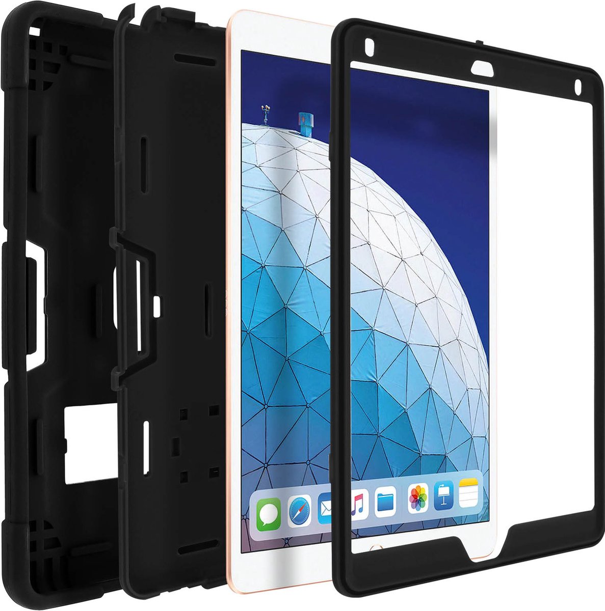 Avizar Hoesje Geschikt voor iPad Pro 10.5 en iPad Air 3 2019 Bi-materiaal met Standfunctie, Zwart