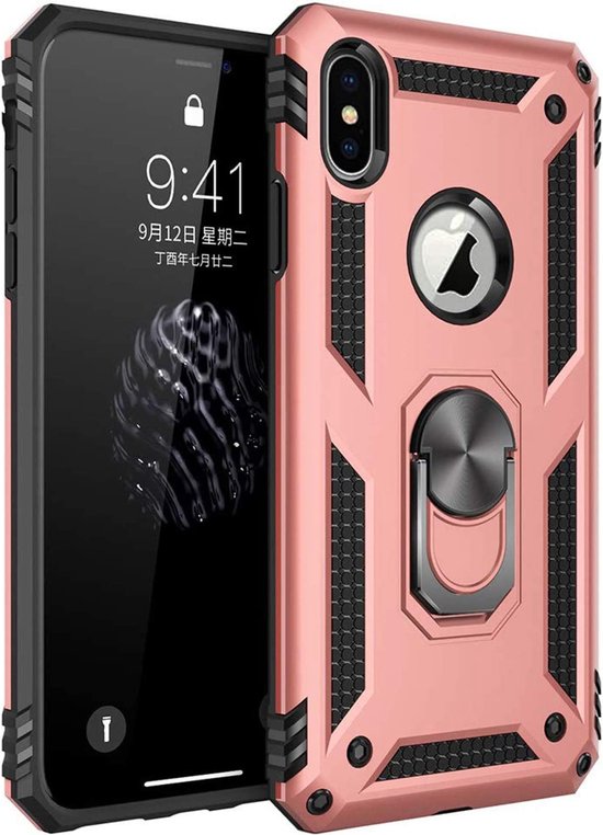 Ring Armor - Hoes met Kickstand Ring Geschikt voor: iPhone XS Max - Rosé Goud - Draaibare standaard - Magneet - ZT Accessoires