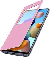 Convient pour Samsung Galaxy A21s Case Window Time Display Support vidéo Rose