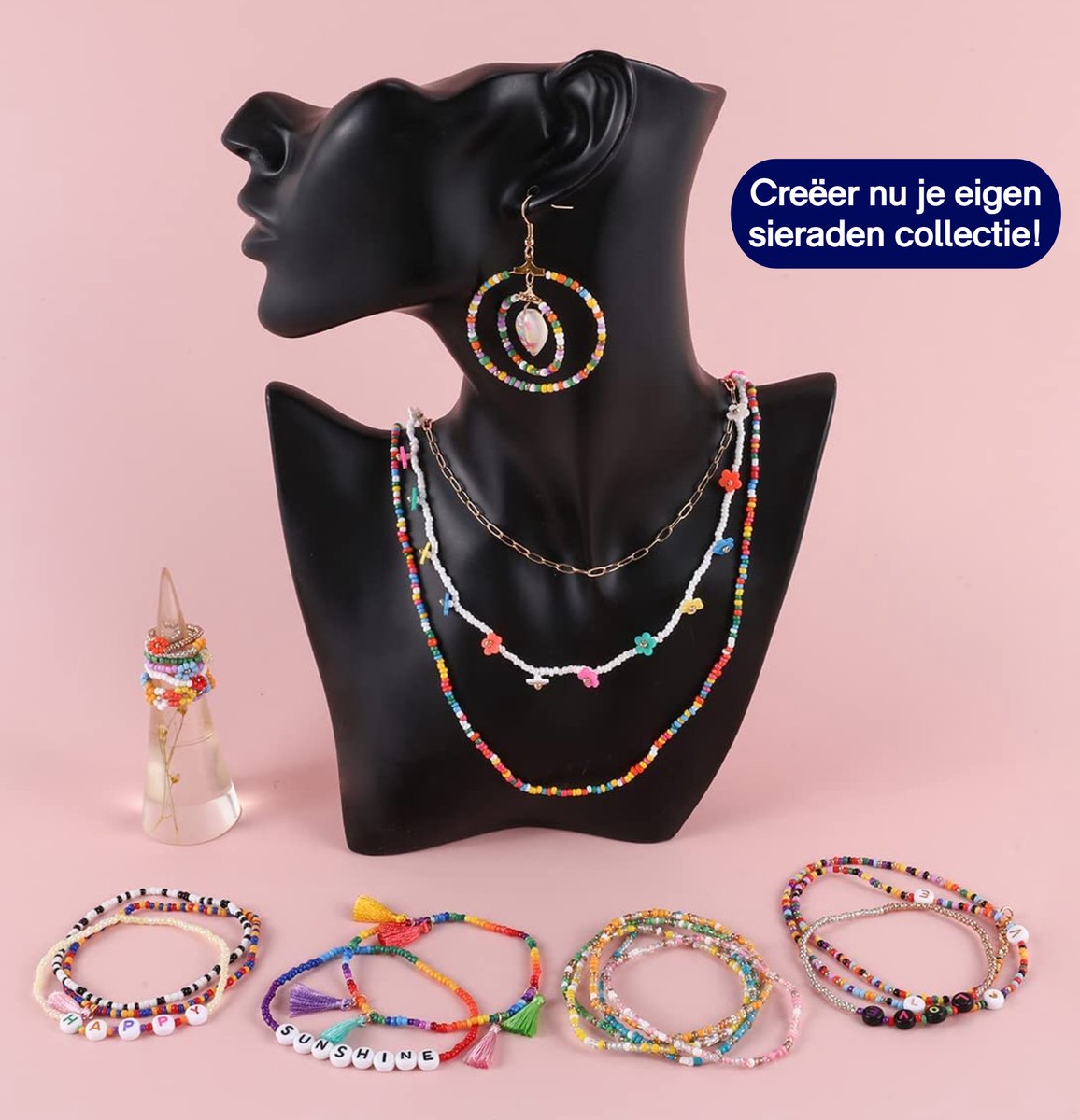 Premium Creatives Kralen Set - Sieraden Maken - Glas Kralen - Letterkralen – Kralen doos - Bedels - Rocailles - Complete set — afbeelding 5