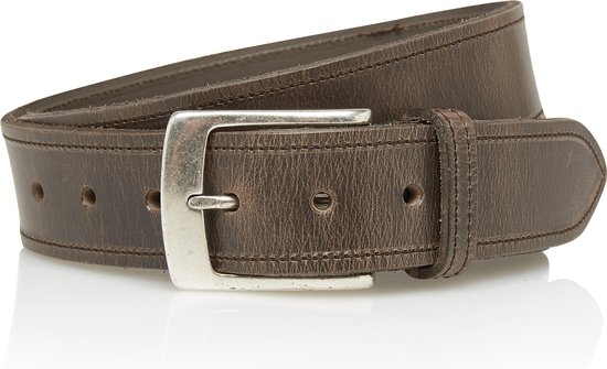 Leren Riem Heren Rondgestikt | 4 cm breed | Riemmaat: 95cm (totale lengte: 110cm) | 100% echt leer | Kleur: grijs | Nikkelvrije gesp