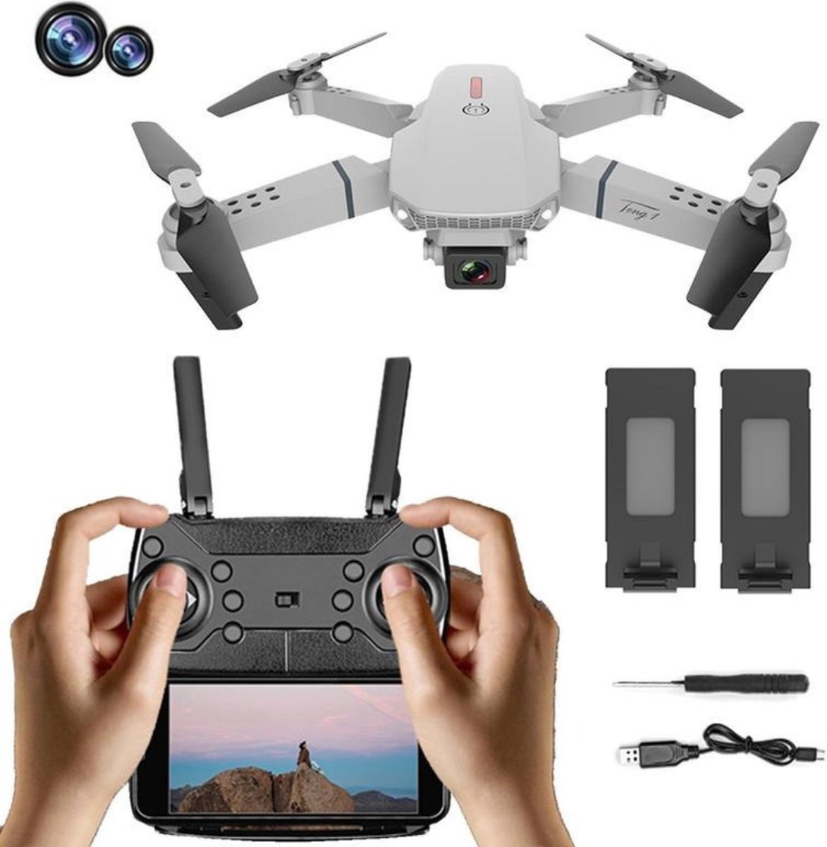 Teng 1 - Drone Met Camera - Foto En Video - Wifi - Led Verlichting 3D Flip Folding - Mini Drone - Geschikt Voor Kinderen