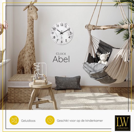 LW Collection horloge murale verre marbre marbre blanc 30cm - petite horloge - horloge murale silencieuse - horloge de cuisine silencieuse