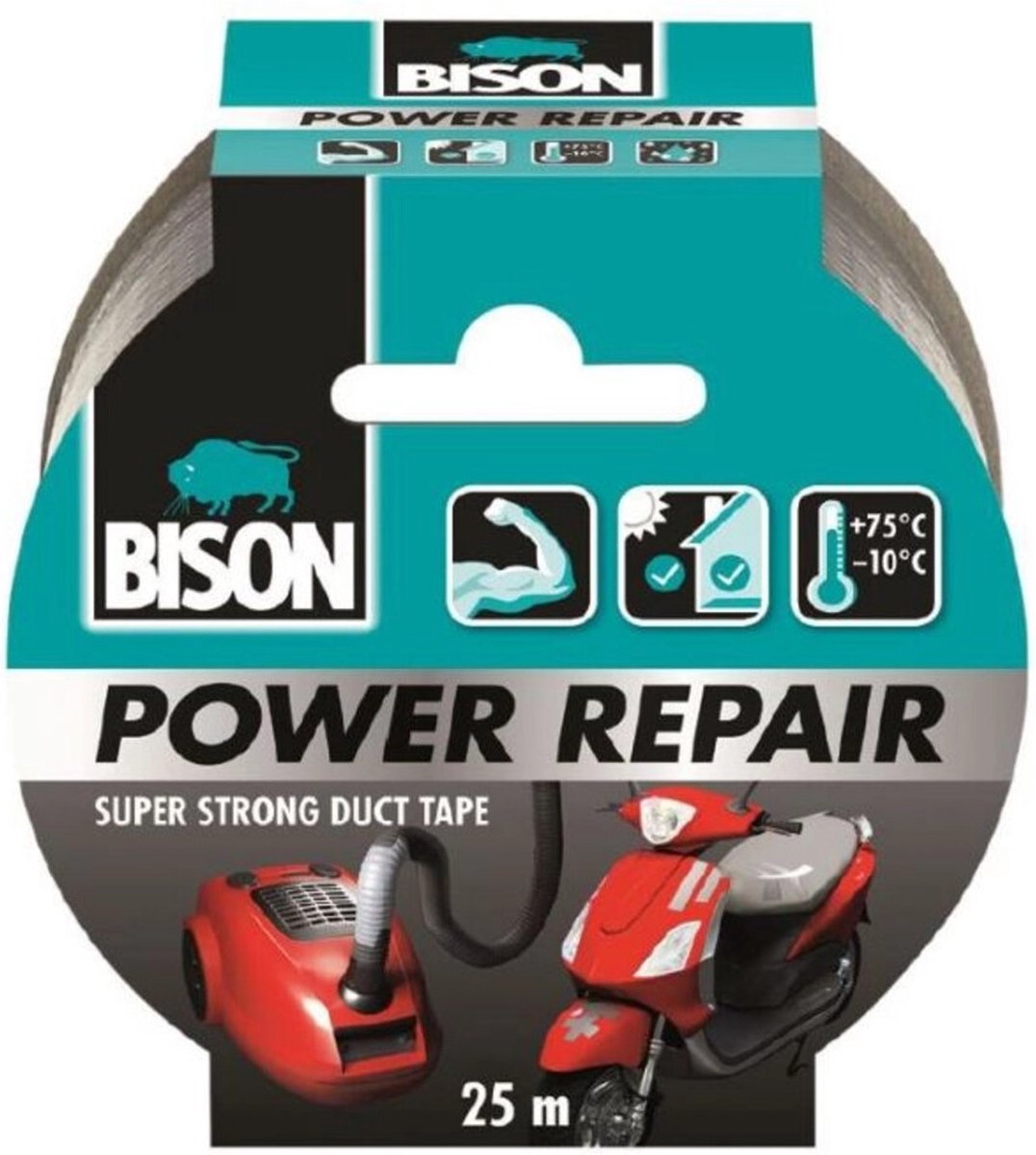 Bison Tape Power Repair Grijs - 6 x 25 meter - Voordeelverpakking