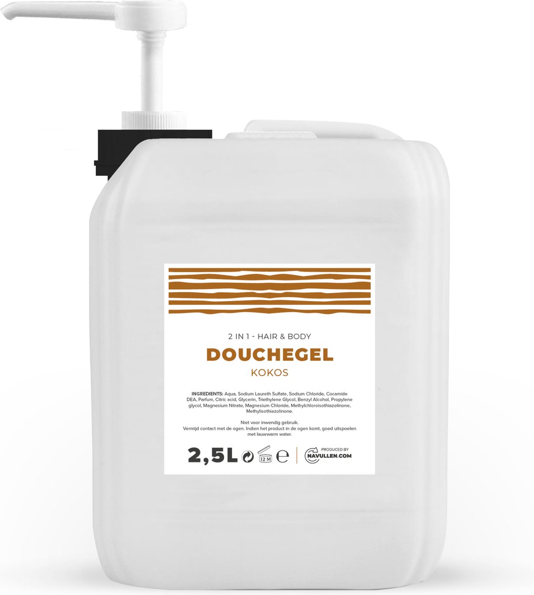Douchegel - Kokos - 2,5 Liter - Jerrycan - Met pomp - Hair & Body - Navulling – Navullen