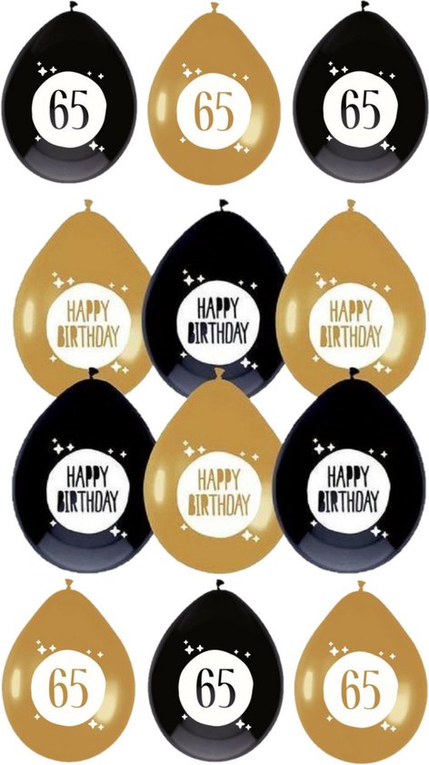 Haza - Feestartikelen verjaardag 65 jaar 36x mix ballonnen zwart/goud