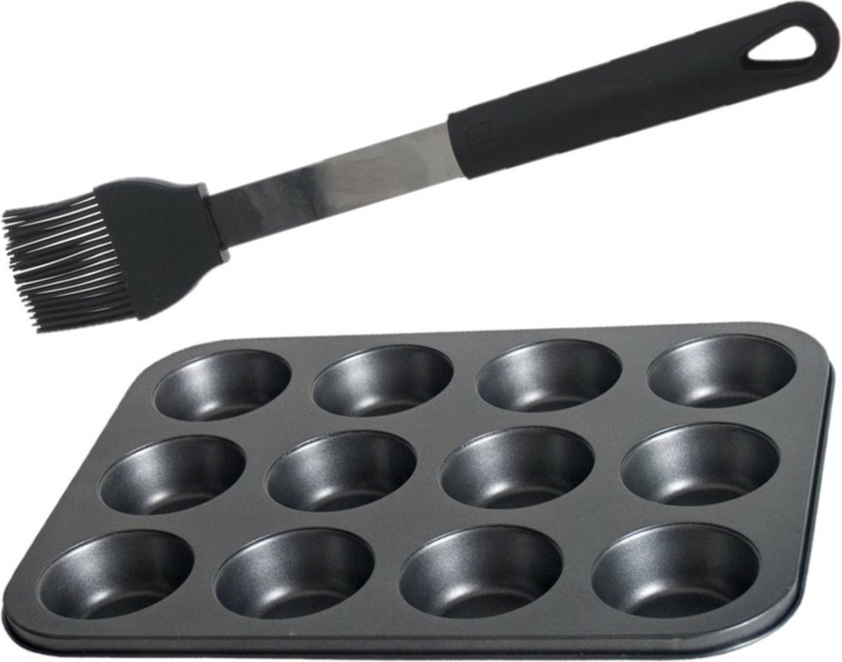 Cupcake en muffin bakvorm/bakblik - 35 x 26 cm - incl. invetkwast - 26 cm