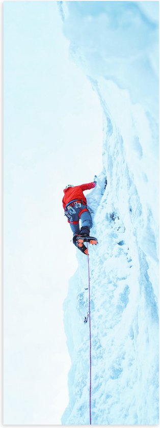 Poster (Mat) - Man aan het Ijsklimmen - 20x60 cm Foto op Posterpapier met een Matte look