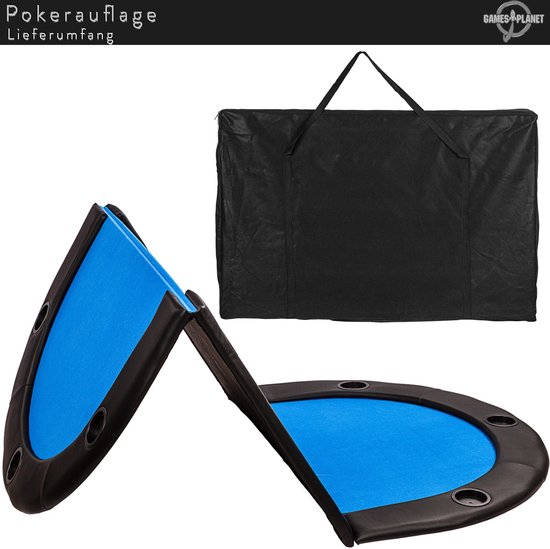 Thumbnail van een extra afbeelding van het spel Poker Tafelblad - Pokermat - Pokerkleed - Poker tafelkleed - Pokertafel inklapbaar - Pokertafel - Pokertop - Poker - Voor 10 spelers - 208 x 106 x 3 cm - Blauw