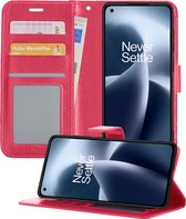 Hoesje Geschikt voor OnePlus Nord 2T Hoesje Book Case Hoes Portemonnee Cover Walletcase - Hoes Geschikt voor OnePlus Nord 2T Hoes Bookcase Hoesje - Roze.
