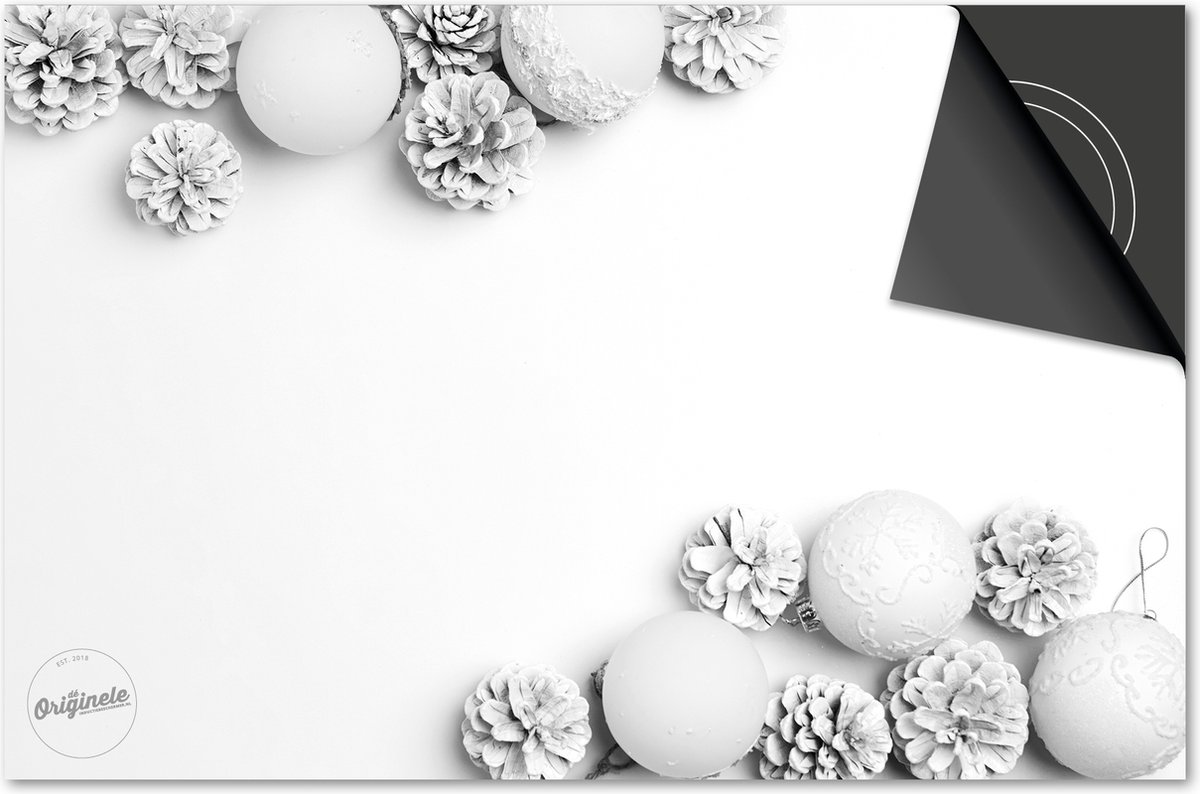 Inductie beschermer 60x52 - afdekplaat inductie mat - Dietrix Kookplaat beschermer - DELUXE - Feestdagen - Witte kerstballen