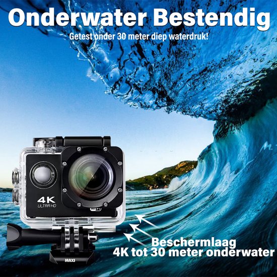 Go Pro 4K Camera - 4K Camera - Onderwater Camera - Actie Camera - 60FPS - Inclusief APP - Inclusief 6 bevestigingen - Fiets - Helm - Auto