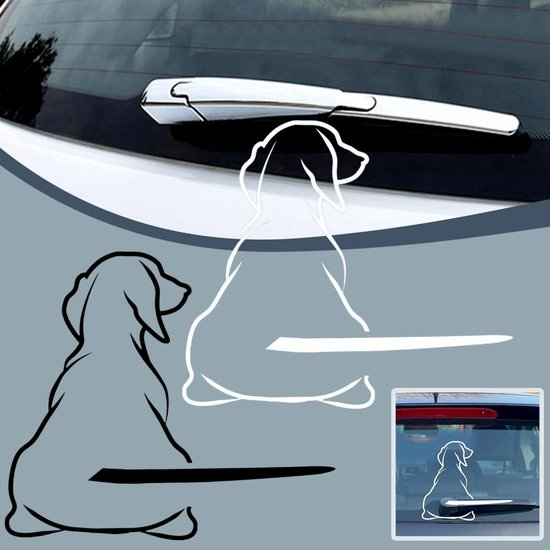 Autocollant pour voiture – Chien avec Staart d'essuie-glace – Autocollant drôle pour voiture Wit – Vinyl de haute qualité – Autocollants pour voiture – Universel/toutes les marques de voiture