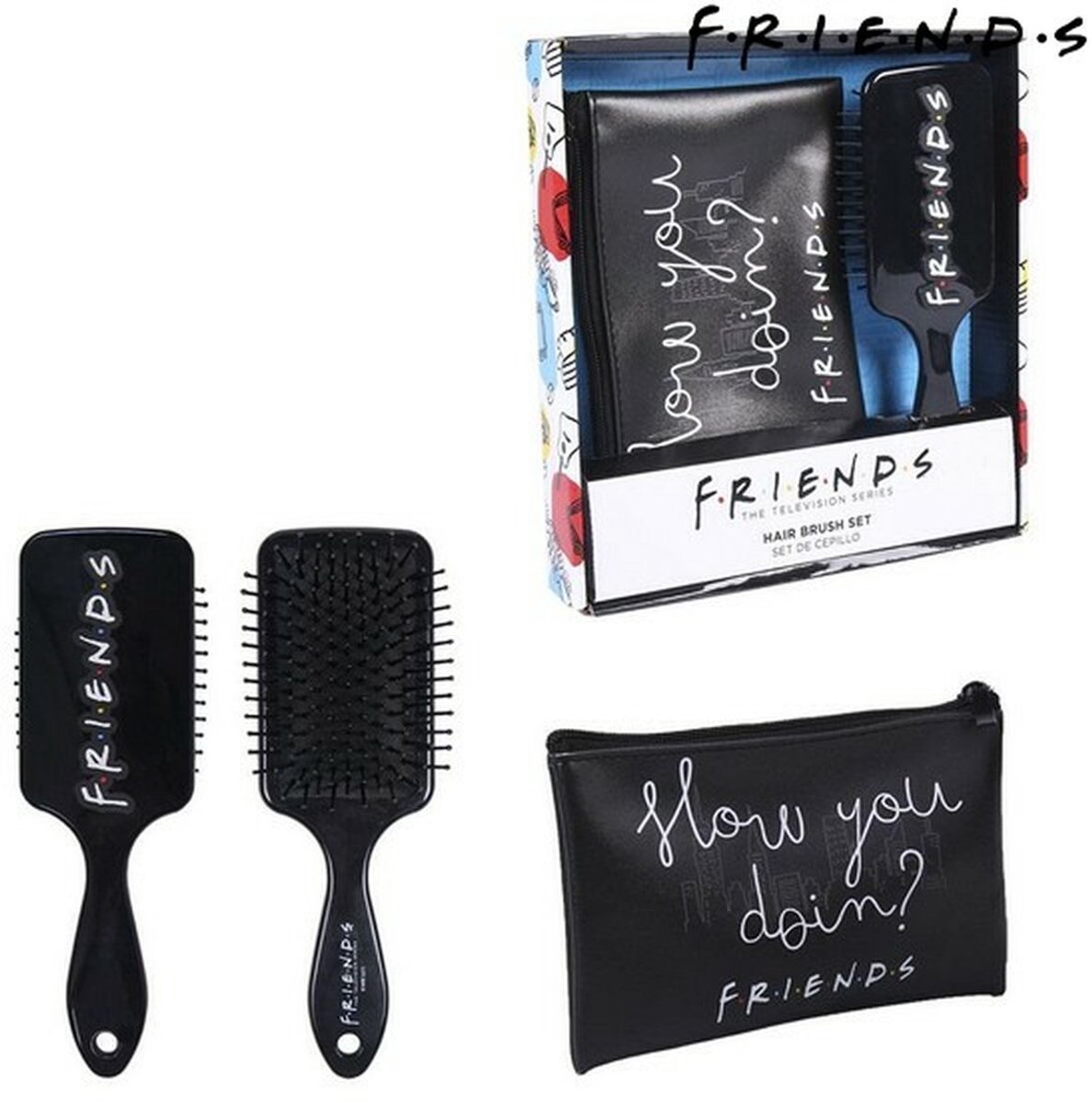 Friends - Gift set Toilettas En Haarborstel Zwart