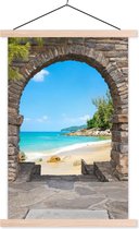 Posterhanger incl. Poster 60x90 cm - Schoolplaat - Doorkijk - Strand - Tropisch - Zomer - Textielposter - Blanke latten