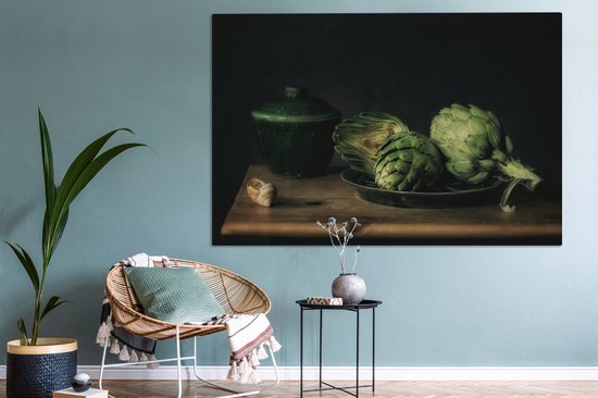 Tableau Peinture Nature Morte - Assiette - Artichaut - Art - Peinture - 180x120 cm - Décoration murale XXL