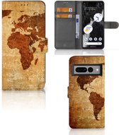 Telefoonhoesje Google Pixel 7 Pro Wallet Bookcase Wereldkaart