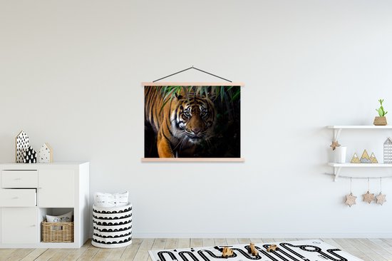 Porte-affiche avec affiche - Affiche scolaire - Tigre - Feuilles - Jungle - Animaux - Sauvage - 120x90 cm - Lattes transparentes