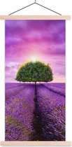 Posterhanger incl. Poster 90x180 cm - Schoolplaat - Lavendel - Boom - Paars - Wolken - Textielposter - Blanke latten