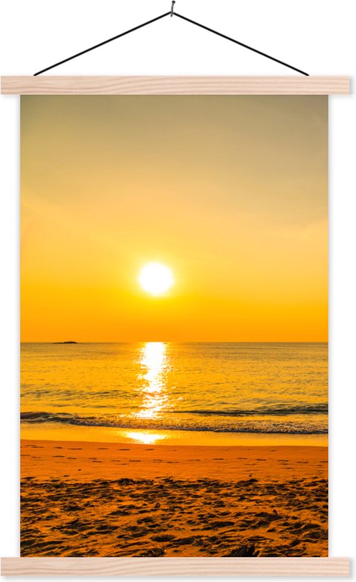 Porte-affiche avec affiche - Affiche scolaire - Palmier - Plage - Coucher de soleil - Mer - 120x180 cm - Lattes vierges