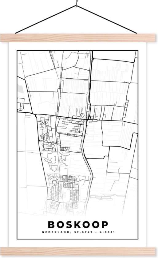 Posterhanger incl. Poster 60x90 cm - Schoolplaat - Stadskaart - Boskoop - Plattegrond - Kaart - Textielposter - Blanke latten - Plattegrond