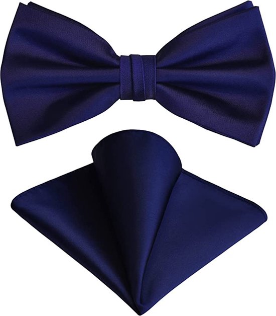Noeud Sorprese avec Pochette - 100% Soie - Bleu Foncé - Noeud Papillon - Noeud - Pochette