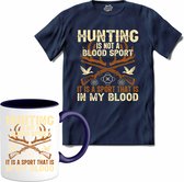 Hunting Is Not A Blood Sport | Jagen - Hunting - Jacht - T-Shirt met mok - Unisex - Navy Blue - Maat 3XL