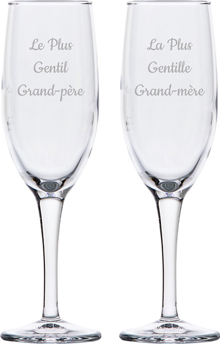 Champagneglas gegraveerd - 16,5cl - Le Plus Gentil Grand-père & La Plus Gentille Grand-mère