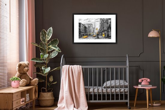 Fotolijst incl. Poster - Schilderij - Stad - Auto - Geel - 90x60 cm - Posterlijst