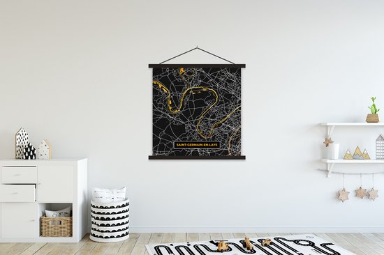 Porte-affiche avec affiche - Affiche scolaire - Saint-Germain-en-Laye - Carte - France - Carte - Plan de la ville - 120x120 cm - Lattes noires