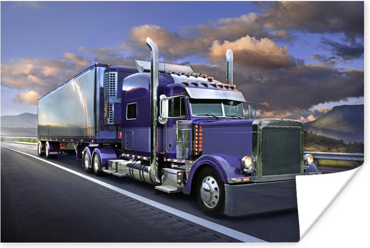 Camion roule au coucher du soleil Poster 120x80 cm - Tirage photo sur  Poster