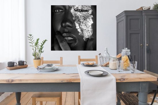 Affiche Femme - Zwart - Argent - 100x100 cm XXL