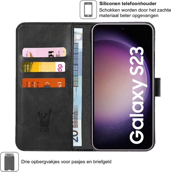 Coque Samsung Galaxy S23 - Protecteur d'écran FullGuard - Étui livre porte Cuir Zwart et protecteur d'écran
