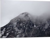 PVC Schuimplaat - Hoge Berg met Bomen tussen de Mist - 100x75 cm Foto op PVC Schuimplaat (Met Ophangsysteem)