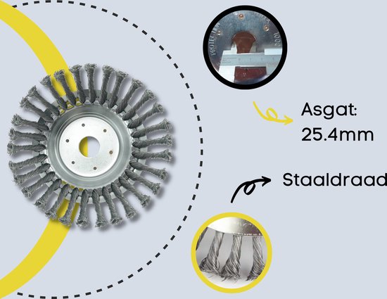 Stalen onkruidborstel met een asgat van 25,4mm.