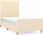 vidaXL - Bedframe - met - hoofdeinde - stof - crèmekleurig - 90x200 - cm