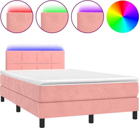 vidaXL-Boxspring-met-matras-en-LED-fluweel-roze-120x200-cm