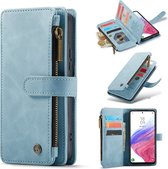 Casemania Hoesje Geschikt voor Samsung Galaxy A54 5G Aqua Blue - Luxe Portemonnee Book Case met Rits