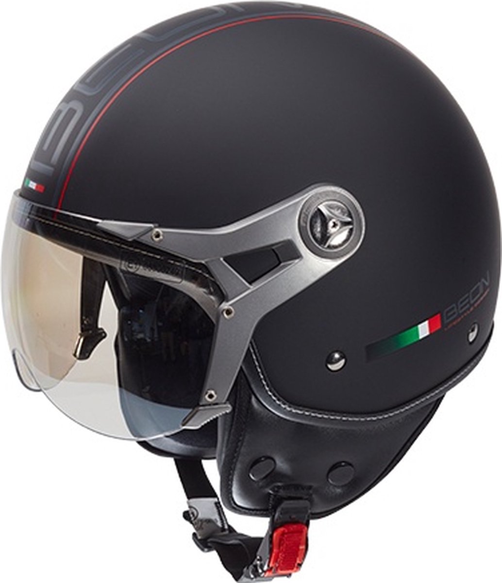 BEON Design-B Scooterhelm - Mat Zwart - L - Jethelm met Vizier - Motorhelm - Geschikt voor Vespa, Scooter, Brommer, Motor en Snorfiets