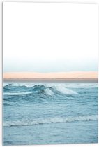 Acrylglas - Schuimende Golven op Zee tijdens Opkomende Zon - 50x75 cm Foto op Acrylglas (Met Ophangsysteem)