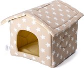 Nobleza Stoffenhuis - Kattenholletje - Kattenhuis - Hondenhuis - Opvouwbaar huisje - Katoen - Crème met witte sterren - Maat S