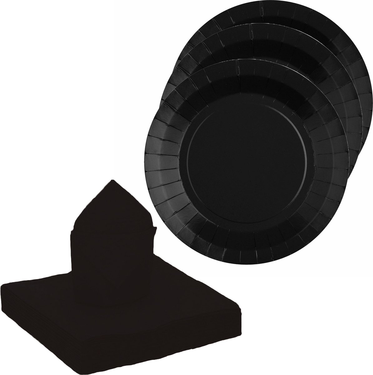Santex feest/verjaardag servies set - 20x bordjes/25x servetten - zwart - karton