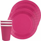 Set vaisselle fête/anniversaire Santex - 20x assiettes et gobelets - rose fuchsia - karton