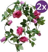 2 Stuks Klimop Slinger met grote rozen kunstbloem -2 meter lang-decoratieve slinger-Bloemenkrans-pink