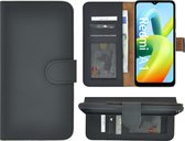 Xiaomi Redmi A1 Hoesje - Bookcase - Redmi 2 Hoesje Book Case Wallet Echt Leer Geribbeld Zwart Cover