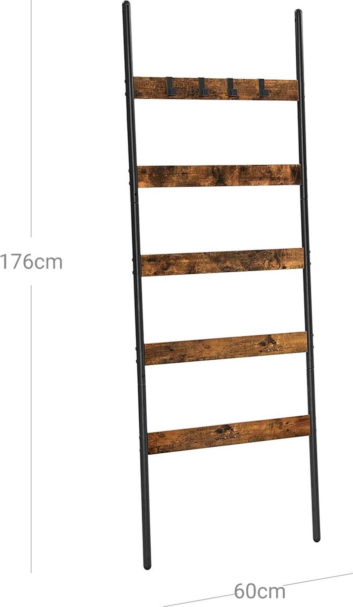 Handdoekenladder - Handdoekenrek - Ladderrek - Stalen frame - Bruin Zwart