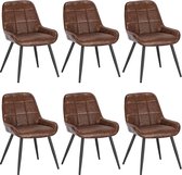 Set Van 6 Eetkamerstoelen Gestoffeerde Stoel Kunstleer Accent Stoel Met Rugleuning Bruin